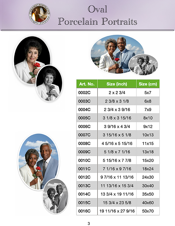 Collection of oval porcelain and ceramic memorial cameo portraits for headstones and monument markers